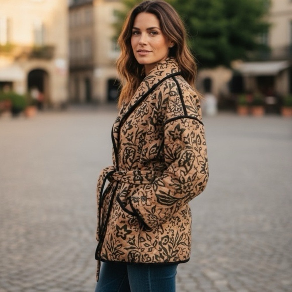 Bagatelle Women's Black and Brown Floral Coat